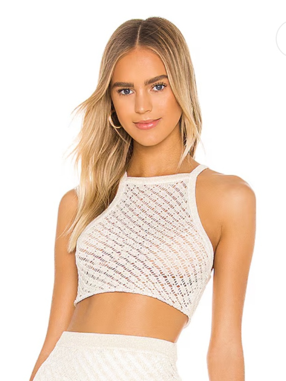 Camila Coelho Crochet Halter Crop Top - Cream and Gold